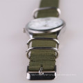 army green nylon strap quartz watch for men